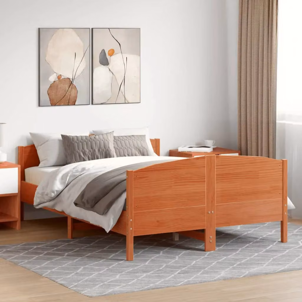 Berkfield Home Small Double Solid Wood Pine Bed Frame in Wax Brown, W/D/H: 120 x 190 cm – 3