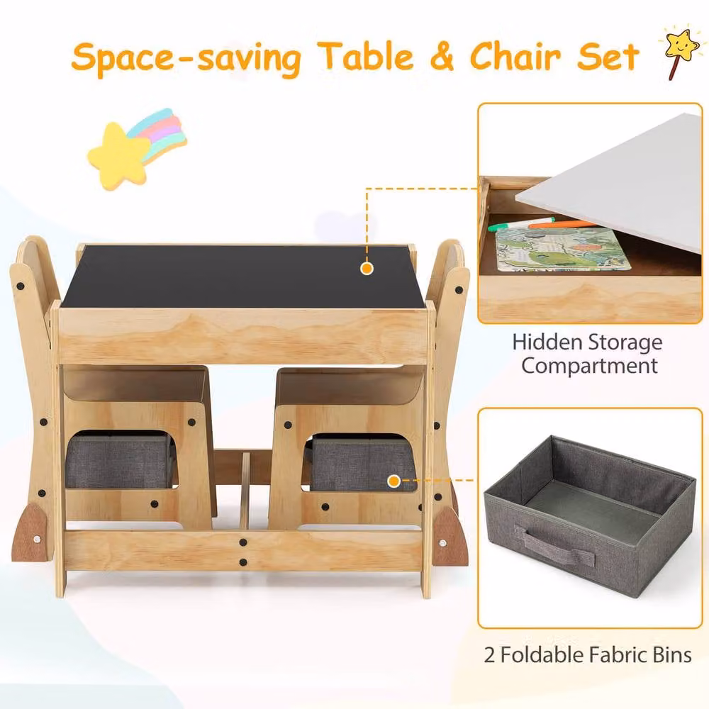 CASART 3 in 1 Kids Table and Chair Set in Natural Wood – 2