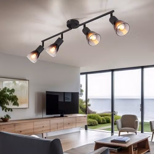 Netlighting Satella Modern Ceiling Spotlight Bar in Black with Grey Glass Shades, 4x E14 – 3