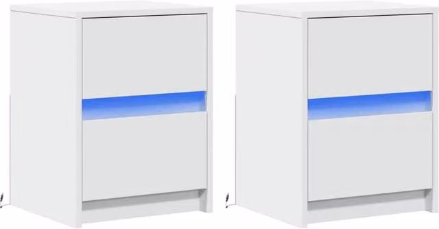 Berkfield Home Set of 2 Modern White Bedside Cabinets with Integrated LED Lighting and Engineered Wood Construction