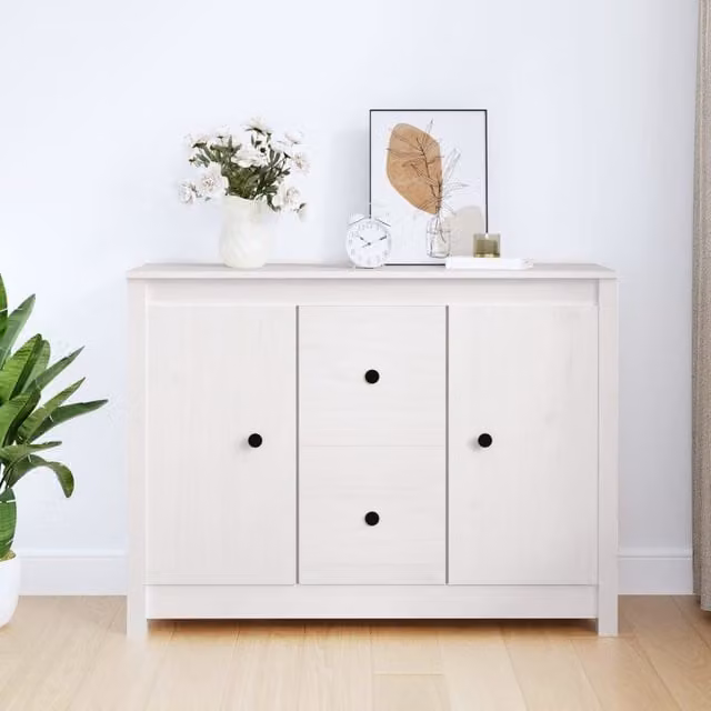 Berkfield Home White Solid Wood Pine Sideboard, W/D/H: 100 x 35 x 74 cm