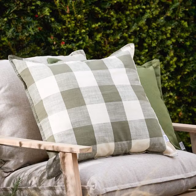 Make It A Home Chesil Check Cotton Square Outdoor Cushion in Green and Grey