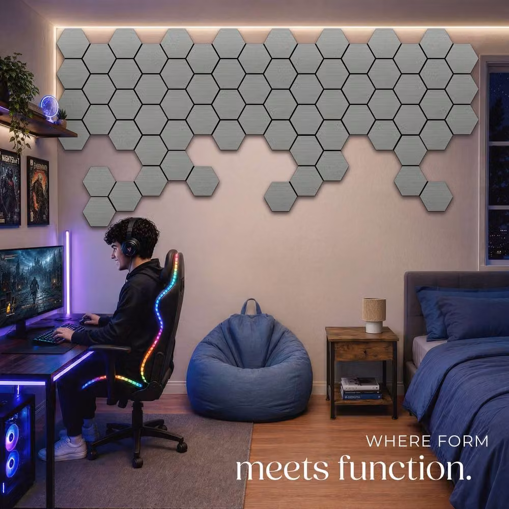 tectake Sound-Absorbing Acoustic Felt Wall Panels in Light Grey Wood Look – 7