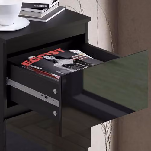 FWStyle Black Gloss 4 Drawer Chest of Drawers H 99 cm x W 40 cm x D 40 cm – 4