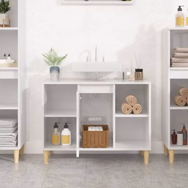 Berkfield Home High Gloss White Freestanding Bathroom Sink Cabinet W/D/H: 80 x 33 x 60 cm