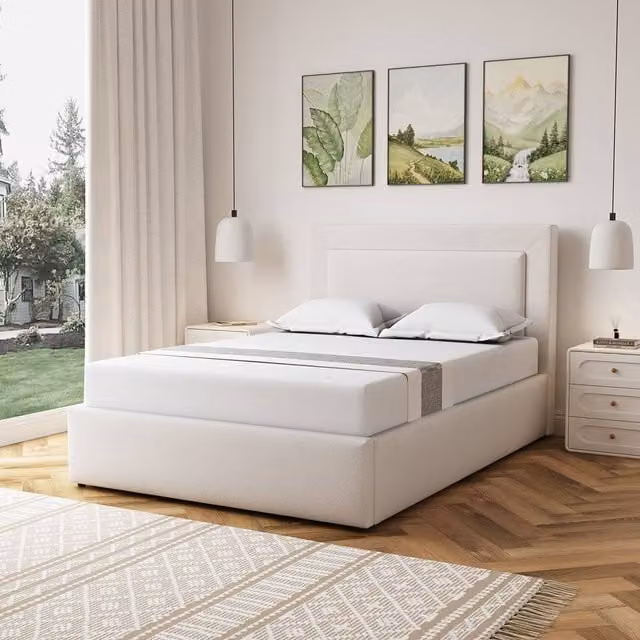 Artemis Home Weston Upholstered Fabric Double Ottoman Bed Frame with Storage, Beige, W/D/H: 135 x 140 x 190 cm