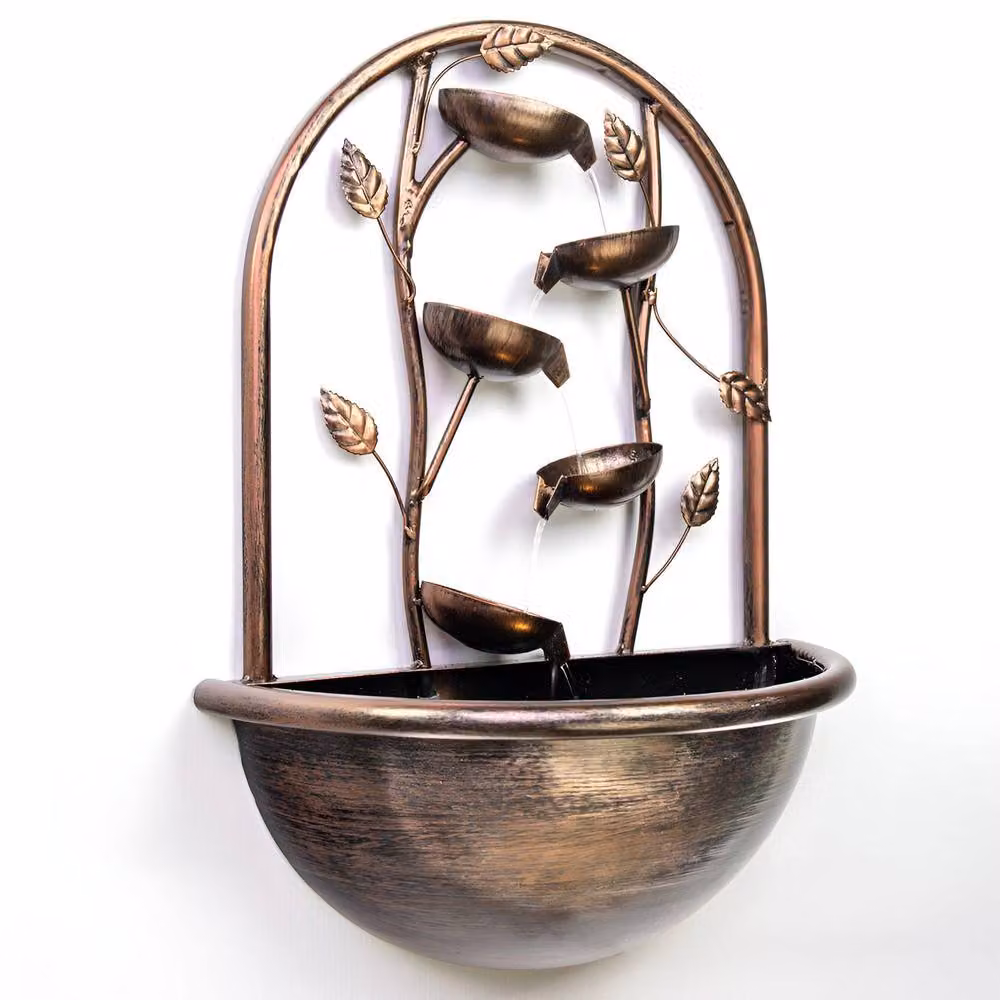 Primrose Cascading Leaf Wall Mounted Water Feature Fountain with Lights in Bronze – 2