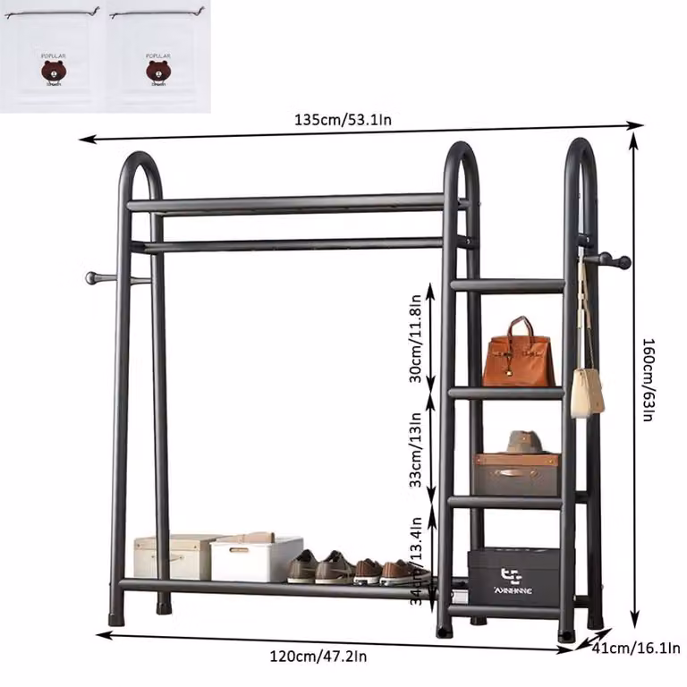 Hinsinc Heavy Duty Double Rail Garment Rack, Matt Black Metal Open Wardrobe Clothes Hanger, W/D/H: 120 x 41 x 160 cm