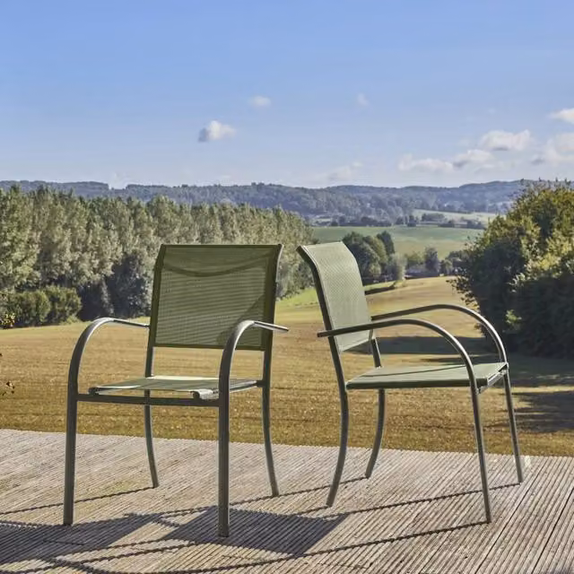 sweeek Set of 2 Modern Garden Armchairs in Aluminium and Textilene, Green