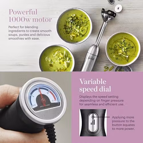 Tower 5-in-1 1000W Digital Hand Blender with Stand and 600ml Beaker in Silver Stainless Steel – 3