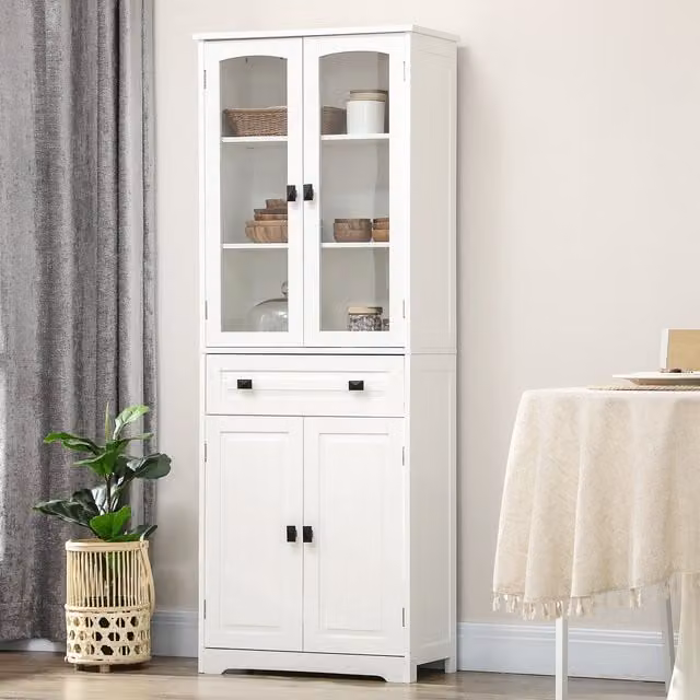 HOMCOM Modern White Kitchen Cupboard Storage Cabinet with Glass Doors and Internal Shelves