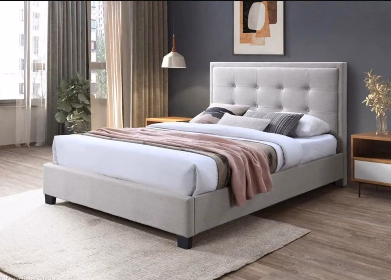 Kaydian Modern Upholstered Double Bed Frame in Brown or Grey, W/D/H: 140 x 200 x 145 cm