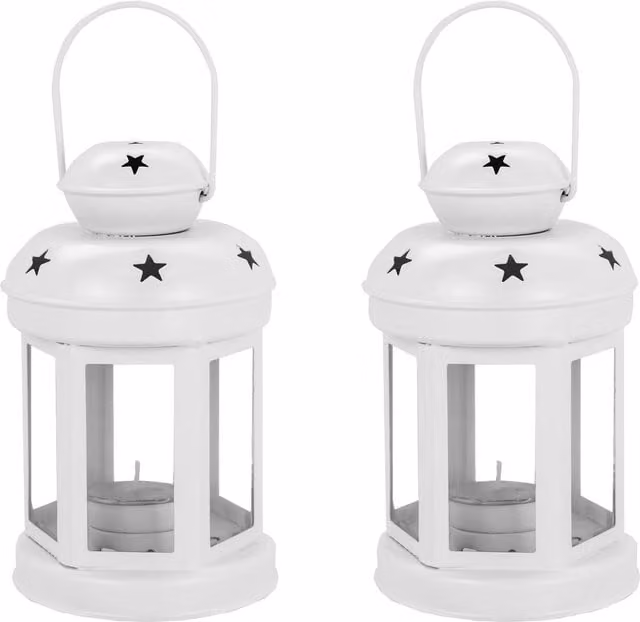 Nicola Spring Metal Hanging Tealight Lanterns in White, Pack of 2, Height: 16 cm