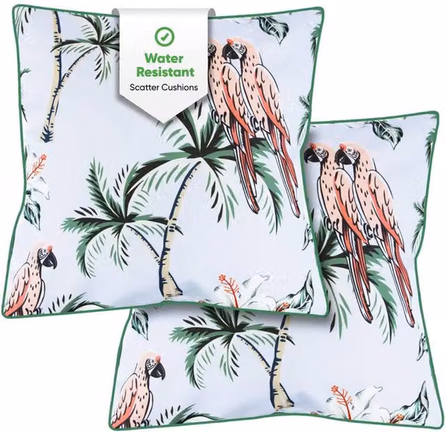 Gardenwize Pack of 2 Pink Parrot Outdoor Square Scatter Cushions with Removable Washable Covers