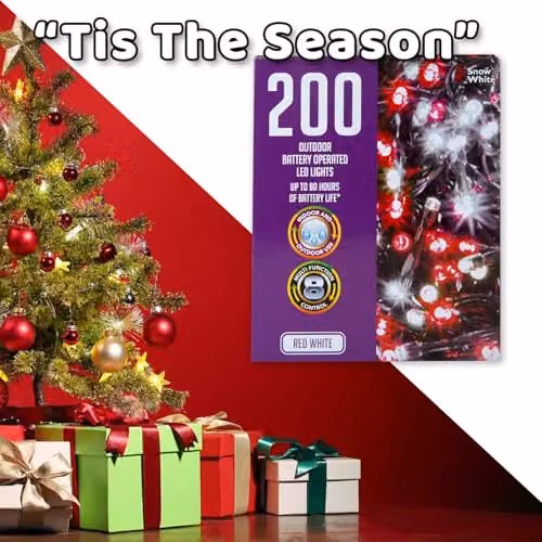 VFM e-Store Christmas String Lights with 200 Bulbs in White, Red and Multicolour – 7
