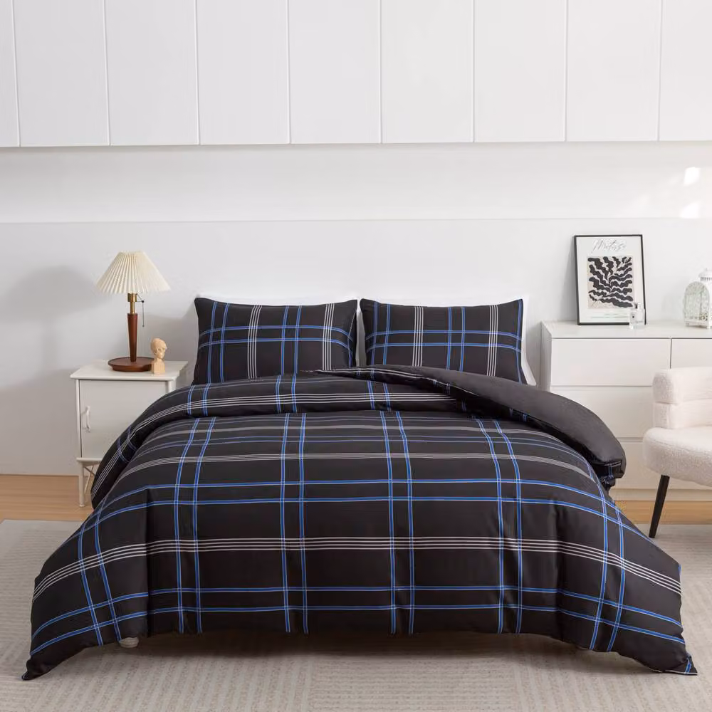 Pamposh Reversible Brushed Microfibre Duvet Cover and Pillowcase Set, Black, Single – 2