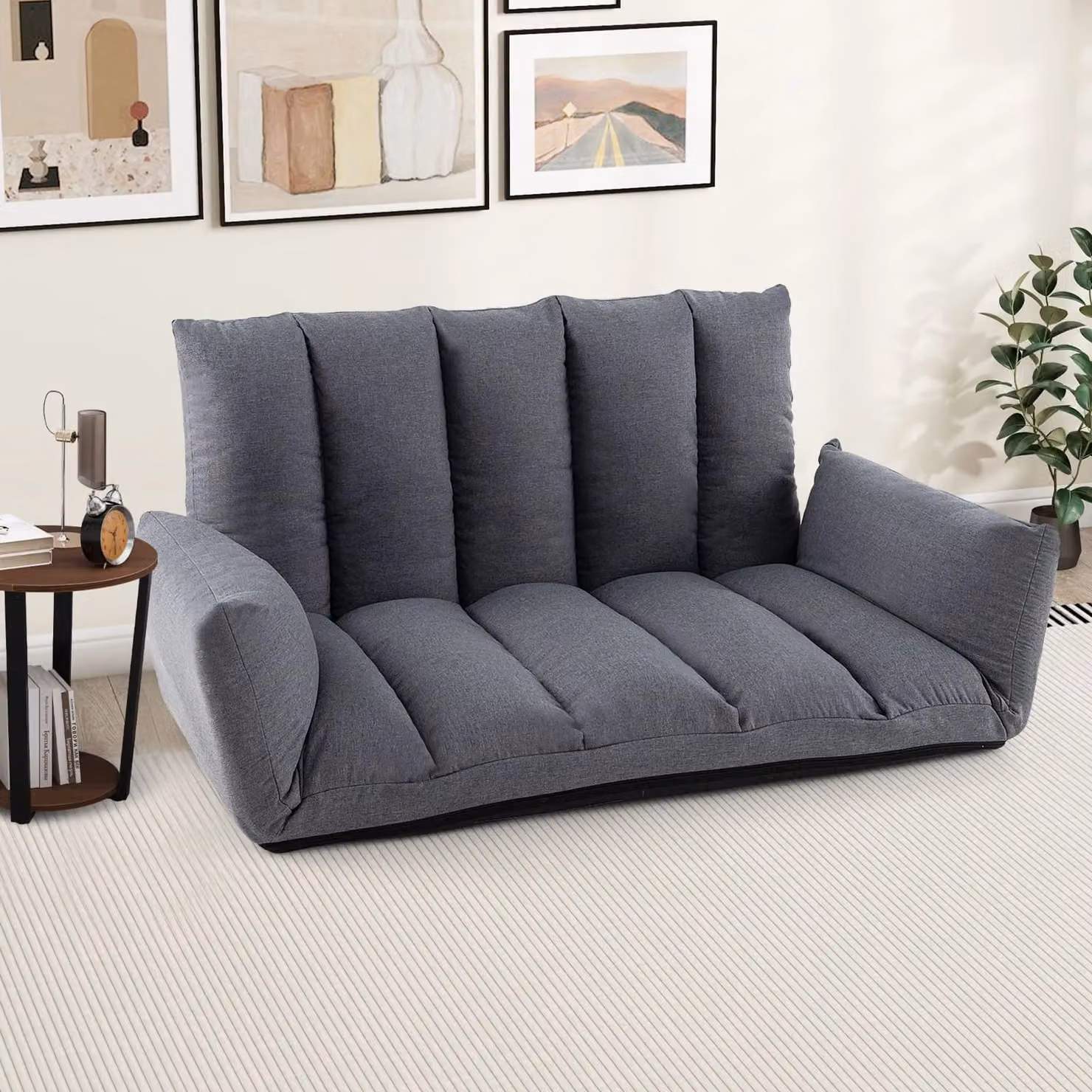 Gymax Foldable Floor Sofa Recliner Chair in Grey with Adjustable Backrest and Metal Frame – 3