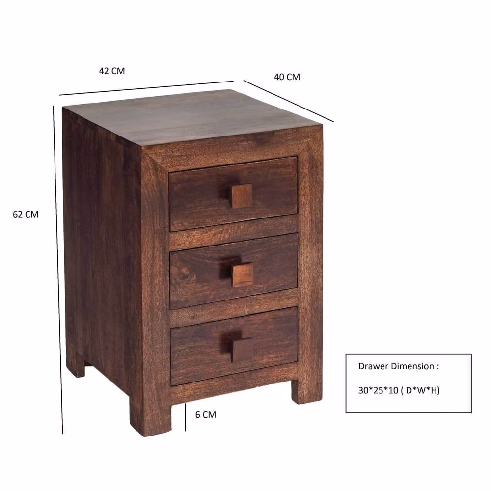 Wyld Haus Phuket 3 Drawer Bedside Table in Brown Mango Wood W/D/H: 40 x 18 x 62 cm – 5
