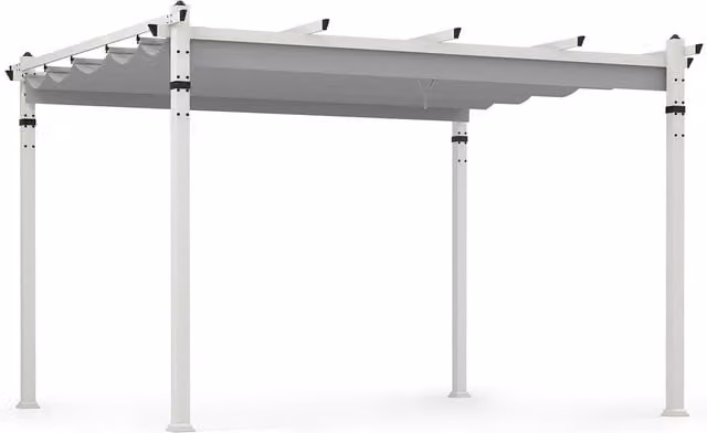 COSTWAY Modern Outdoor Pergola with Retractable Grey Polyester Canopy and Aluminium Frame