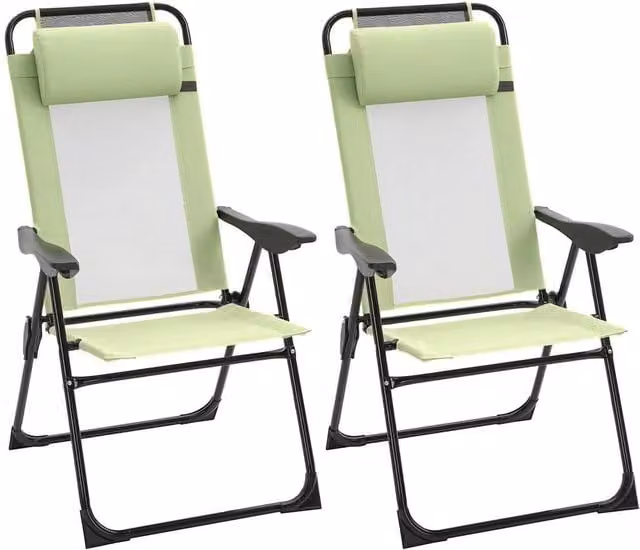 FLAVORA Set of 2 Modern Folding Garden Chairs with Armrests in Green – 1