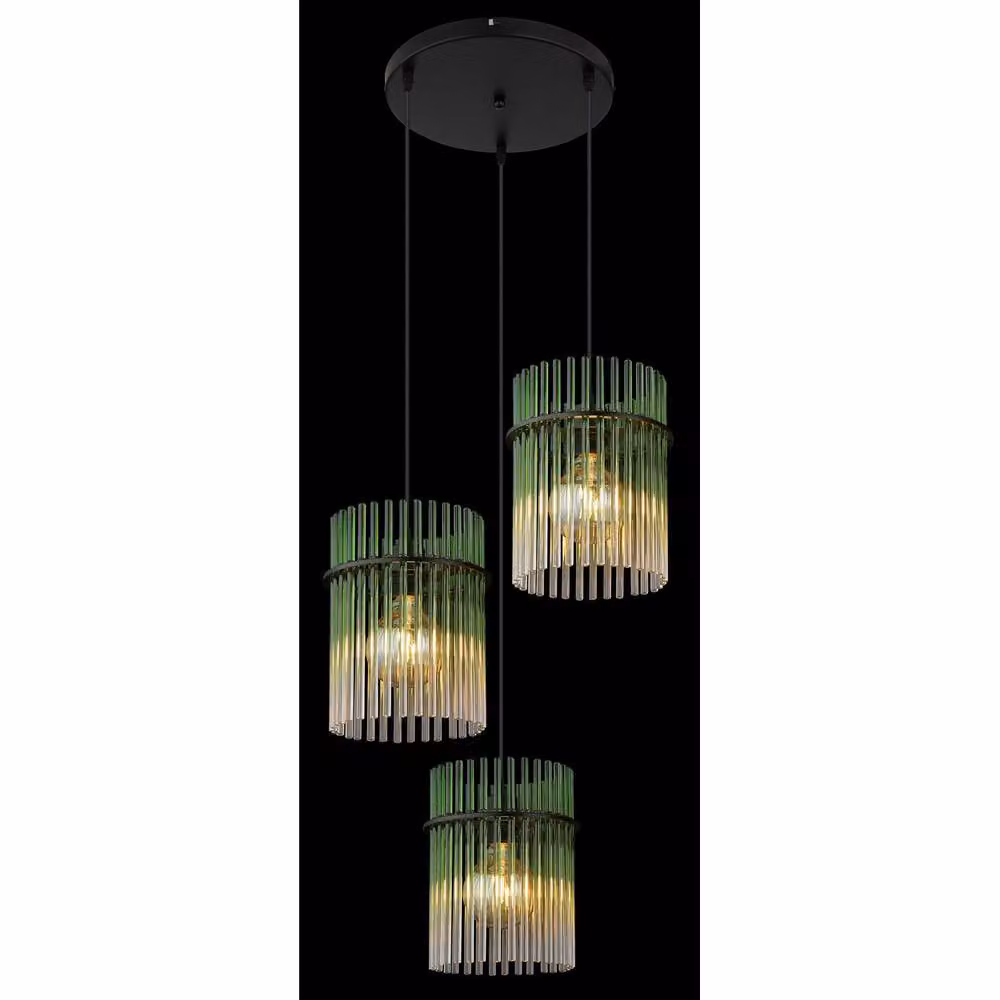 Netlighting Gorley Cluster Pendant Light with Matt Black Metal and Green Glass Shades, 3x E27, Height Adjustable – 2