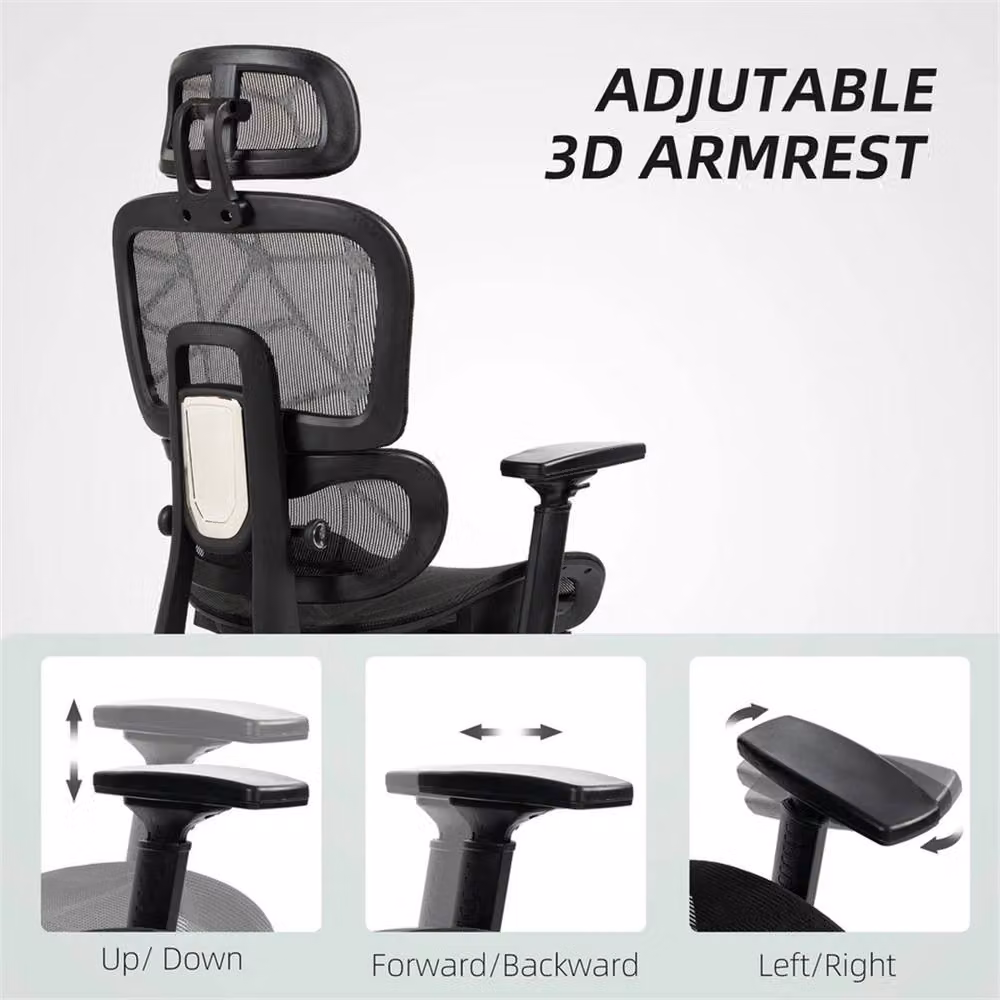 KORVIXA Ergonomic Swivel Office Chair with Headrest and Armrests in Black Fabric – 5