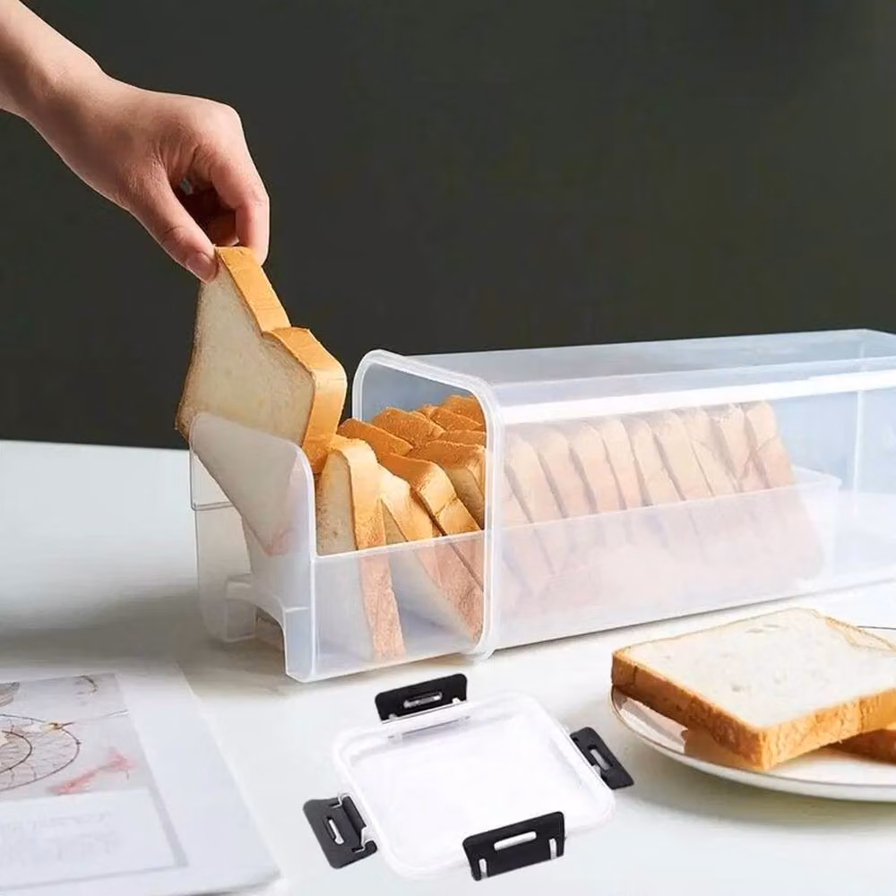 PAWNORA Bread Bin with Drawer Tray in Transparent Plastic, W: 38.7 cm, D: 38.7 cm, H: 16.1 cm – 3