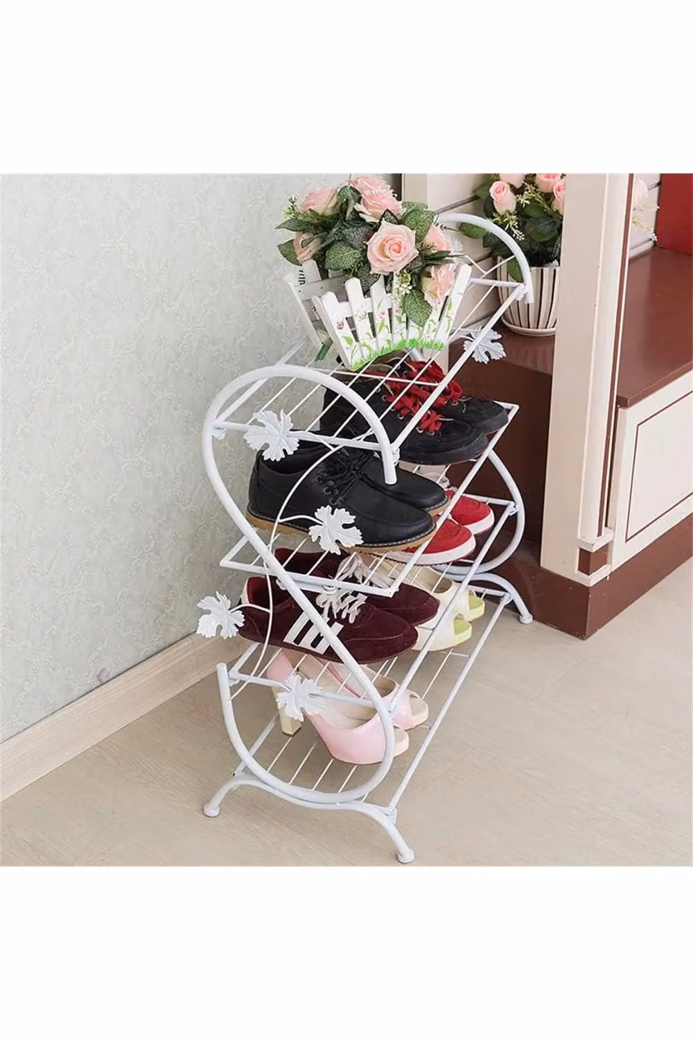 Livingandhome 4 Tier Metal Shoe Rack in White – 4