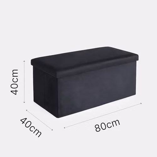 OHS Rectangular Velvet Ottoman Storage Box with Removable Padded Lid in Black – 2