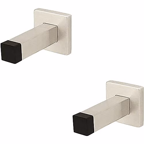 Loops 2 Pack Square Wall Mounted Doorstop on Square Rose in Brushed Silver Stainless Steel, 85mm