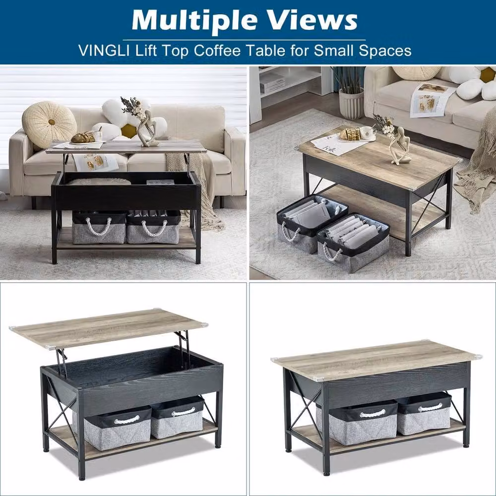 EONLION Black Lift Top Coffee Table for your Living Room, Width: 100 cm – 5