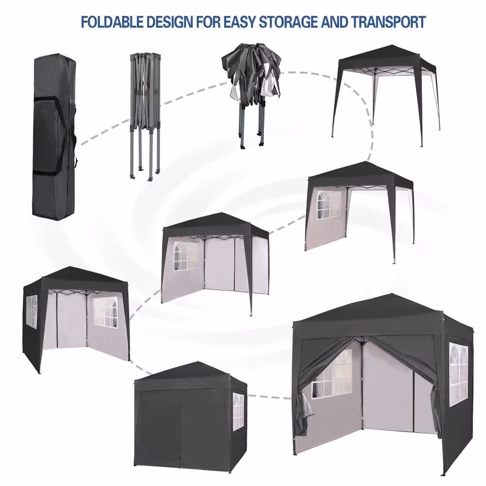 MCC Direct Pop Up Gazebo with Removable Sides and Storage Bag in Black and Silver, W/D/H: 200 x 200 x 255 cm – 4