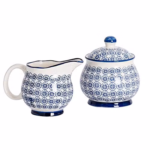 Nicola Spring Blue Floral Porcelain Milk Jug and Sugar Set with Drip-Free Spout – 1