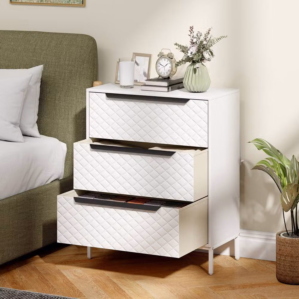 ERGOVEXA Modern White Chest of Drawers with 3 Fabric Drawers – 2