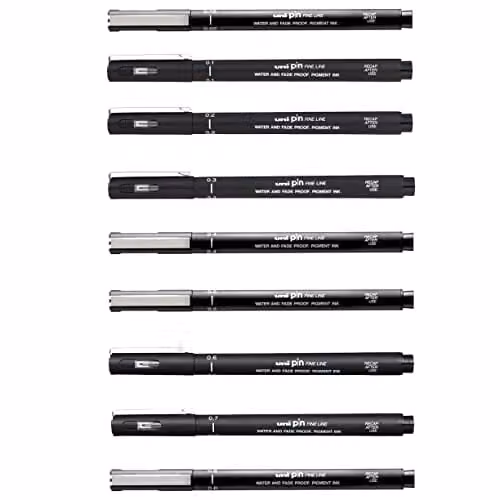 Uni PIN Fine Line Drawing Pens with Black Ink, Set of 9 – 1