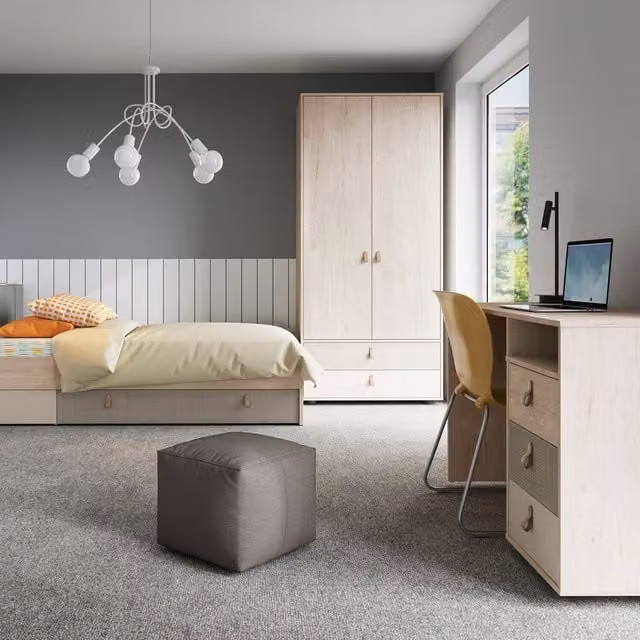 Furniture To Go Denim 2-Door Wardrobe in Light Walnut with Integrated Drawers