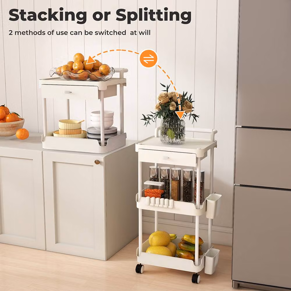 Levede 3 Tier Metal Kitchen Trolley Cart with Wheels in White – 2