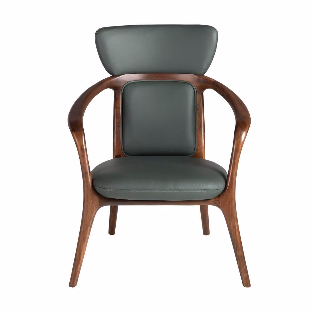 Angel Cerda Green Leatherette Armchair with Walnut Wood Legs – 2
