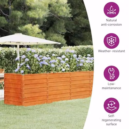 vidaXL Corten Steel Raised Garden Bed in Brown, W: 400 cm, D: 80 cm, H: 77 cm – 2