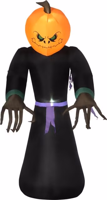 HOMCOM Inflatable Pumpkin Man Halloween Yard Decoration with LED Lights, Orange and Multicolour, Height: 210 cm – 1