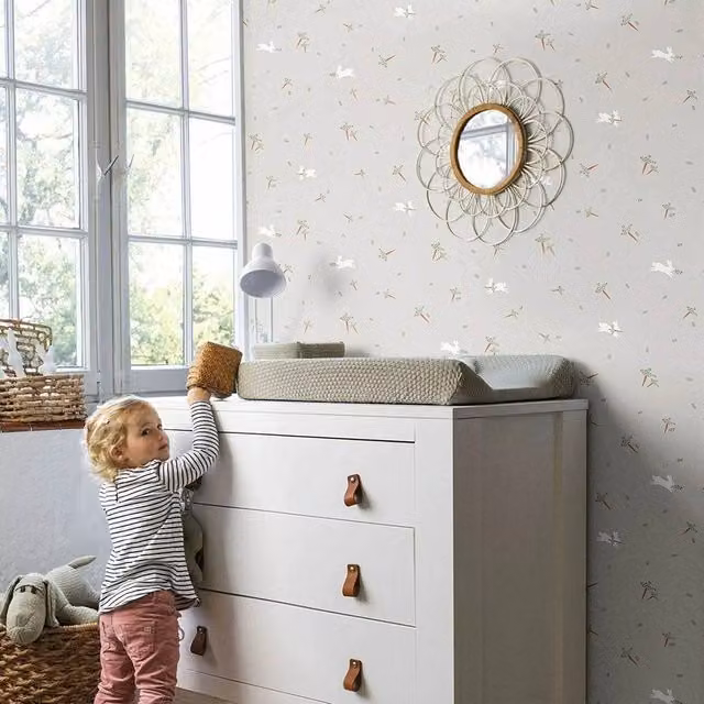 Havendro Grey and White Rabbit and Carrot Childrens Wallpaper Roll