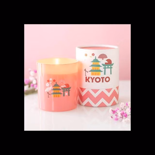 KDMD Kyoto Bamboo & Cherry Blossom Scented Candle, Pink, 28 g – 1