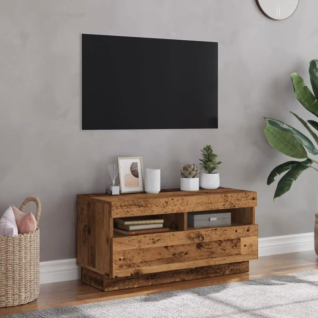 Berkfield Home Modern TV Cabinet with LED Lights in Old Wood Brown, W/D/H: 80 x 35 x 40 cm – 3