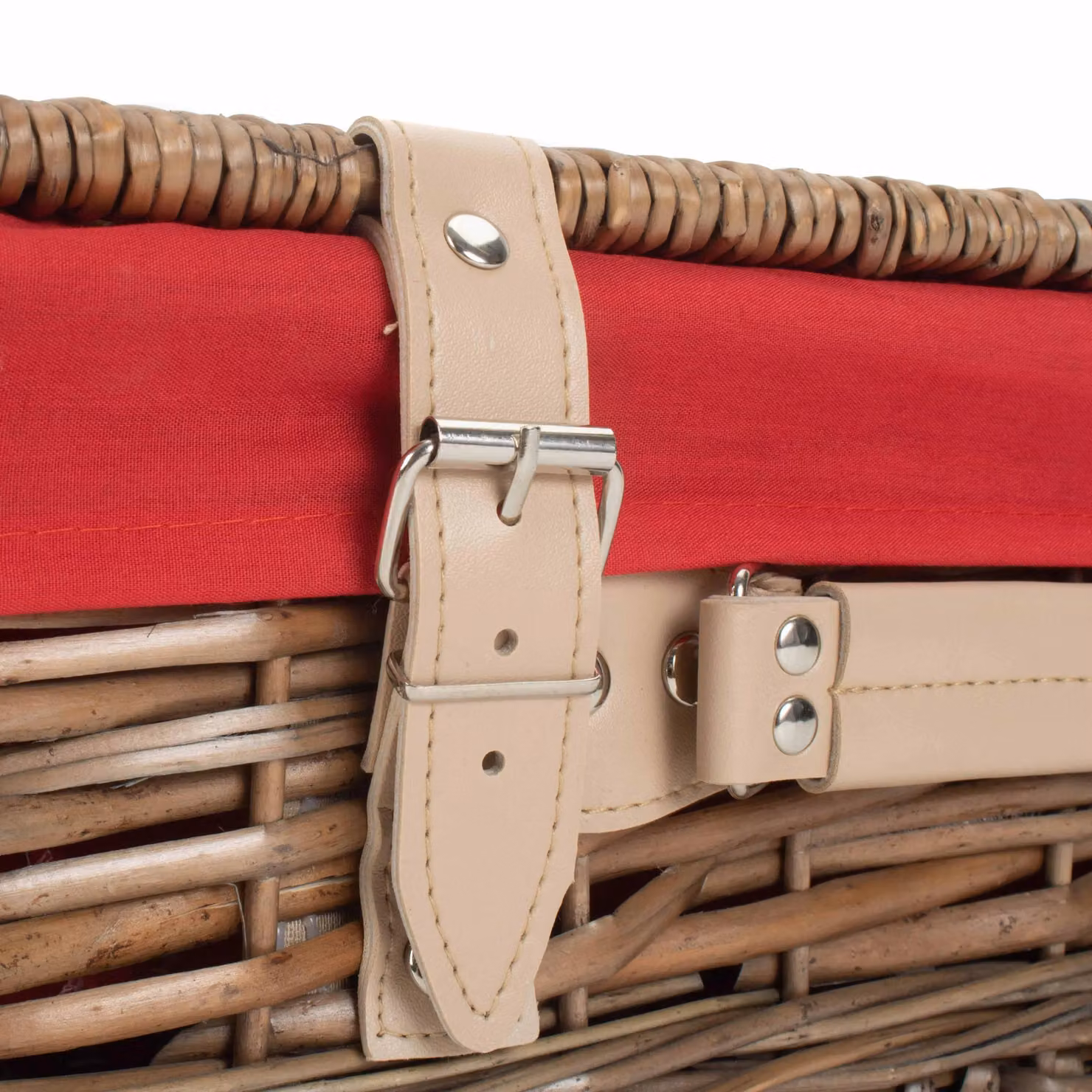 Red Wicker Picnic Basket with Cotton Lining, Antique Wash Split Willow Hamper – 3