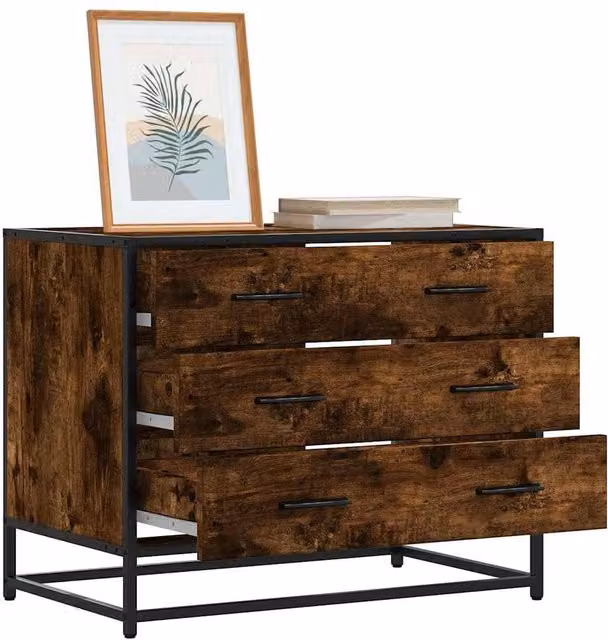 Berkfield Home Smoked Oak Drawer Cabinet in Brown, W/D/H: 70 x 41 x 56 cm