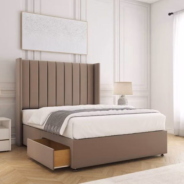 BSSPOKE Hannah Double Divan Bed with 2 Drawers, Footend and 54 inch Headboard in Bronze Velvet Fabric, W/D/H: 140 x 200 cm