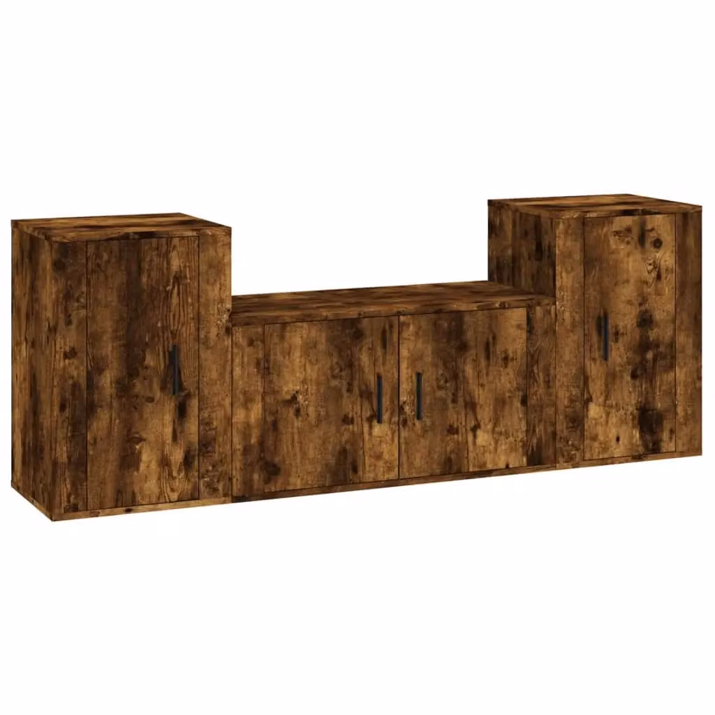Berkfield Home 3 Piece Smoked Oak TV Cabinet Set in Brown – 2