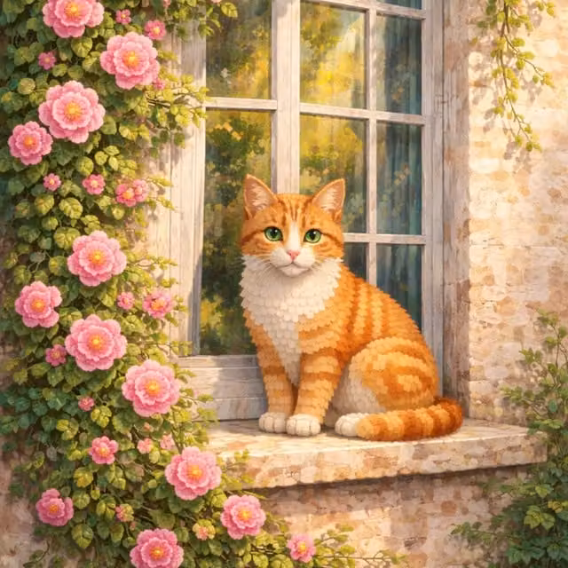 Syntego DIY Diamond Painting Kit with Floral Window, Roses and Cat, Multicolour