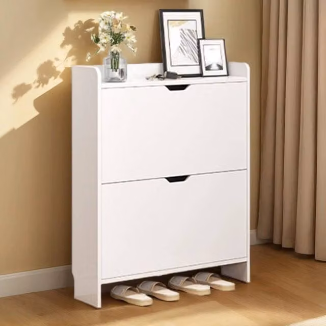 SPETLEK White 2-Drawer Shoe Cabinet with Tilting Compartments for Hallway Storage – 1