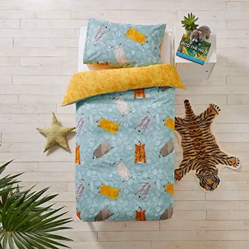 Riva Home Wild Animal Reversible Childrens Duvet Cover Set, Petrol Blue, W: 137 cm, L: 200 cm